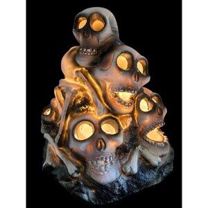Gemmy Halloween Light-Up 10" Haunted Skull Pile (New Cord And LED Bulb) Working
